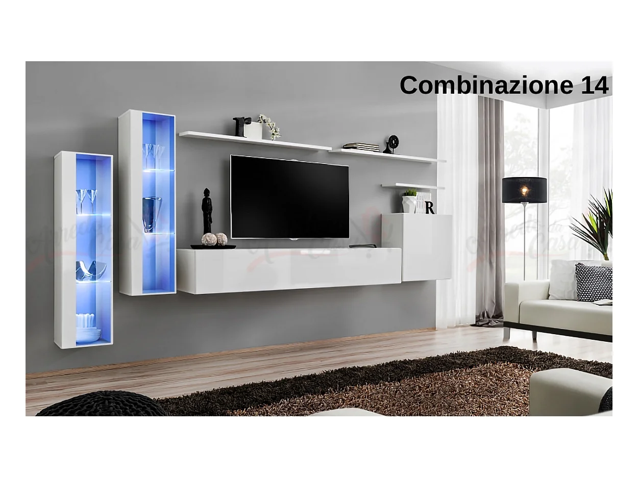 Parete attrezzata per soggiorno stile moderno 330x160 bianco PAP55
