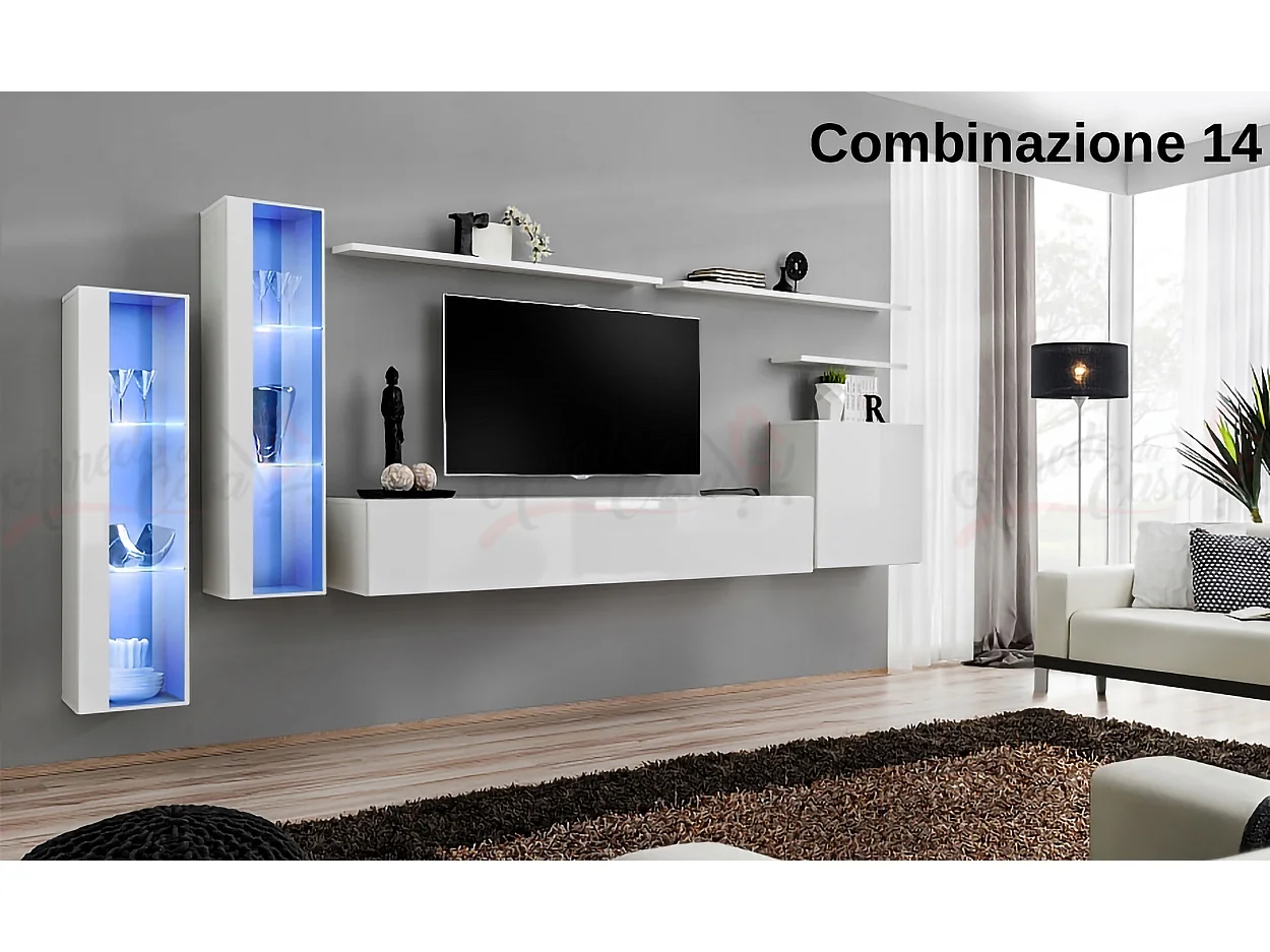 Parete attrezzata per soggiorno stile moderno 330x160 bianco PAP55