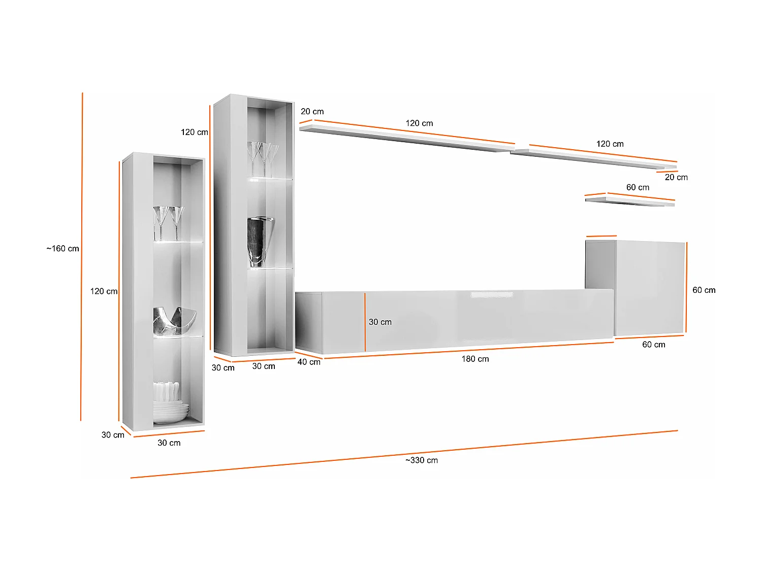 Parete attrezzata per soggiorno stile moderno 330x160 bianco PAP55