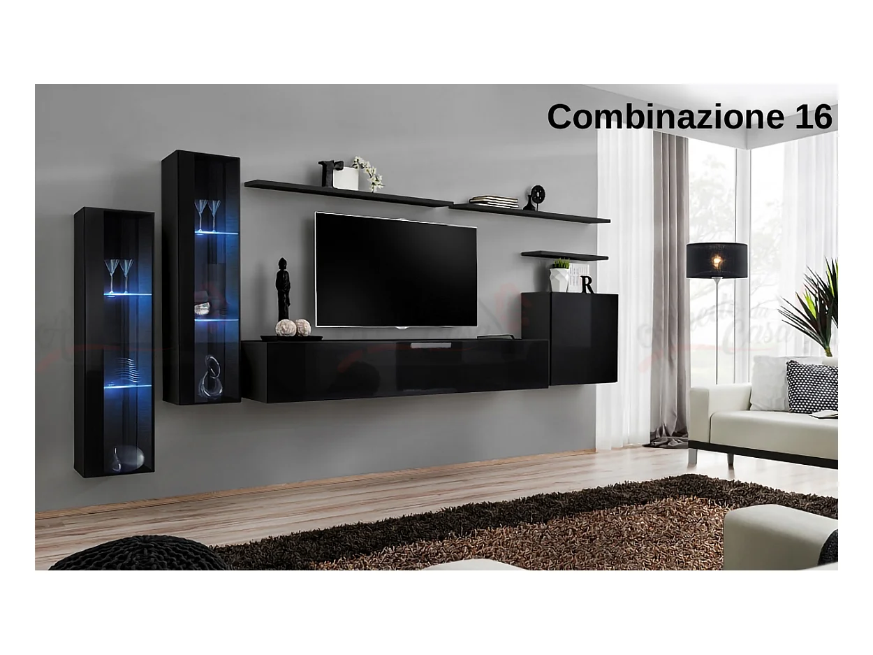 Parete attrezzata per soggiorno stile moderno 330x160 nero PAP55