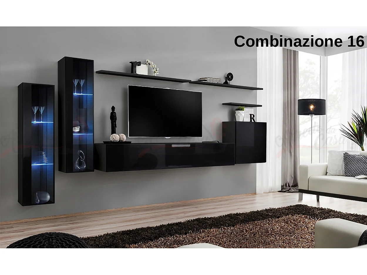 Parete attrezzata per soggiorno stile moderno 330x160 nero PAP55