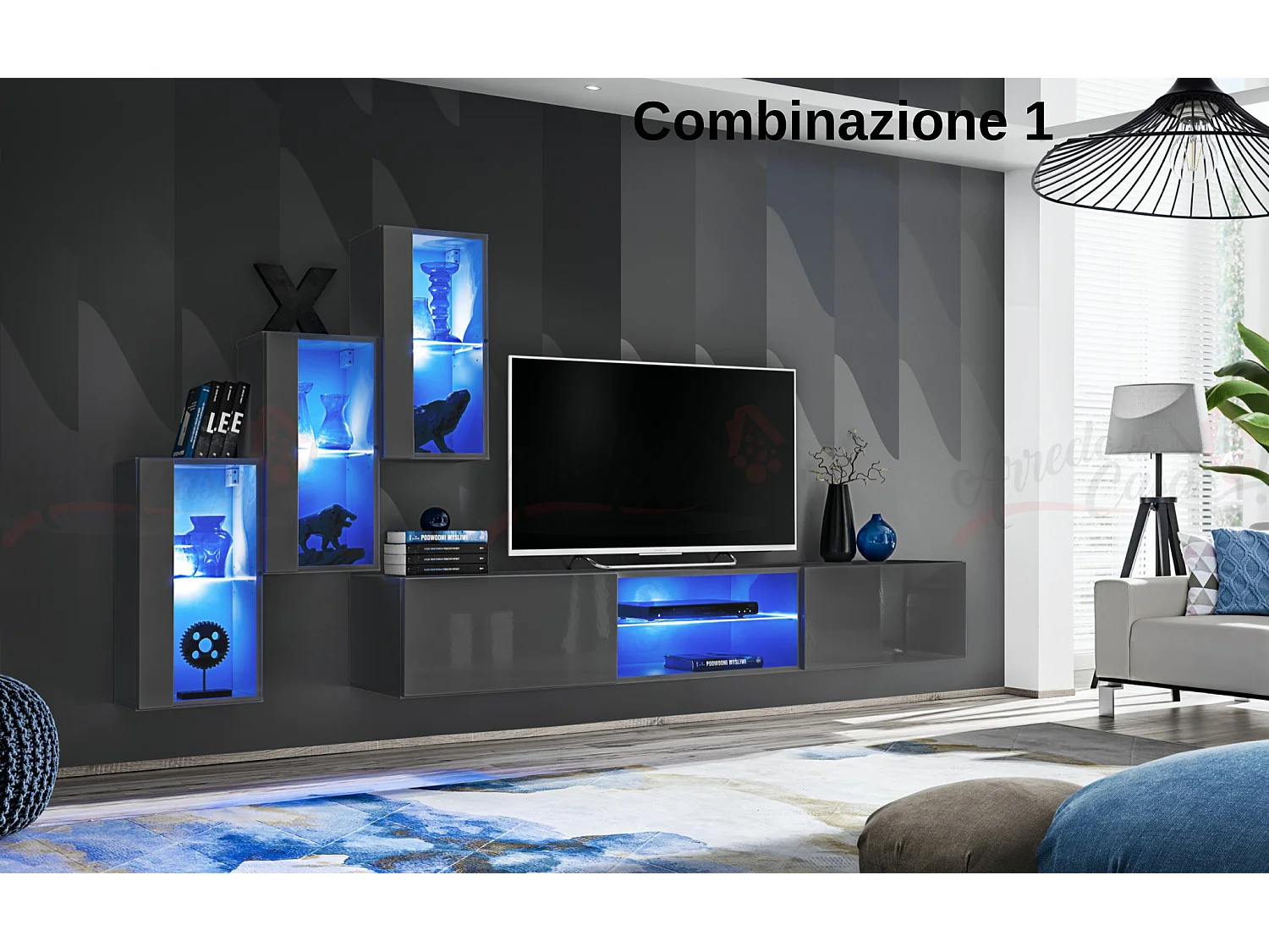 Parete attrezzata soggiorno moderna mobile TV sospeso 240x170 grigio PAP68