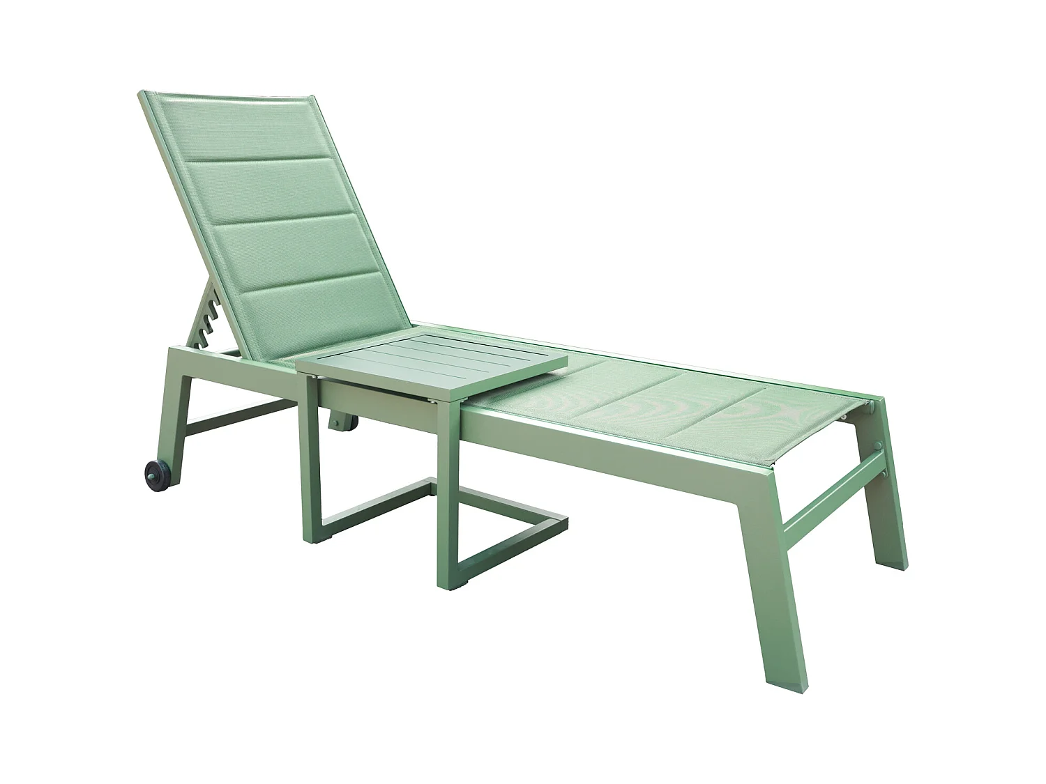 Conjunto de espreguiçadeira e mesa de apoio BARBADOS em textilene verde sálvia - alumínio verde sálvia