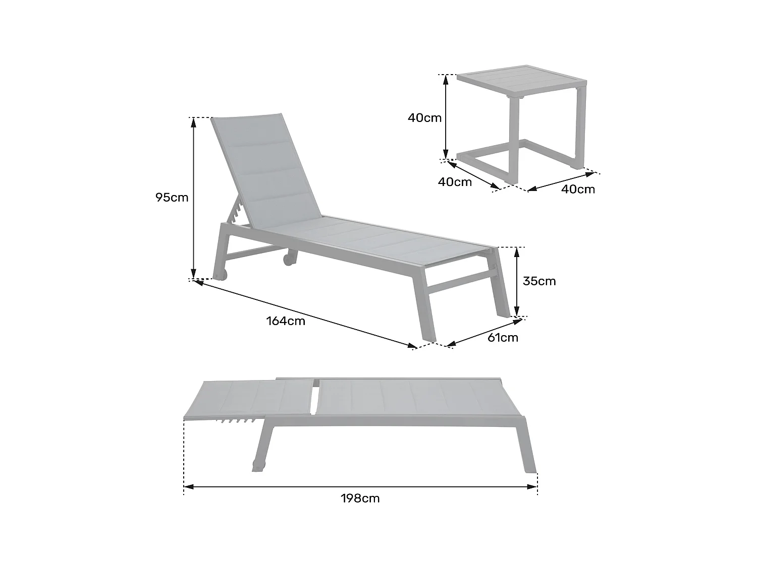 Set bain de soleil et table d'appoint BARBADOS en textilène vert sauge - aluminium vert sauge