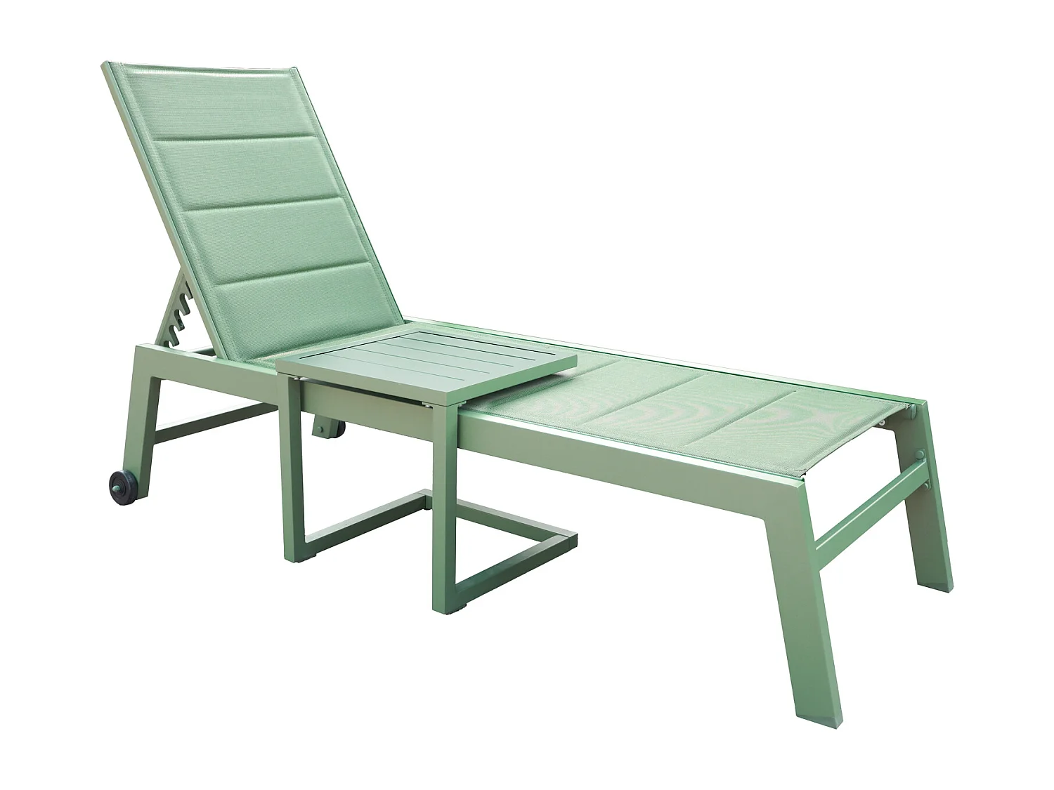 Set bain de soleil et table d'appoint BARBADOS en textilène vert sauge - aluminium vert sauge