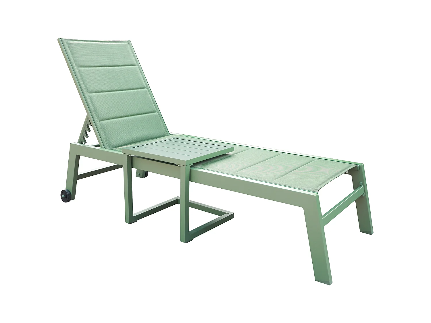 Conjunto de espreguiçadeira e mesa de apoio BARBADOS em textilene verde sálvia - alumínio verde sálvia