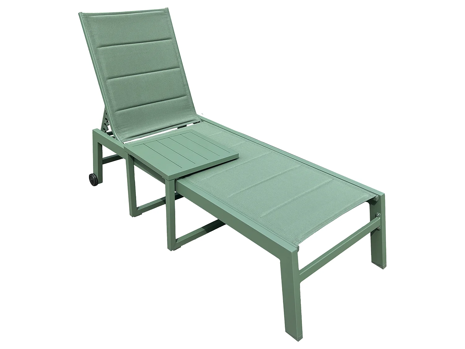 Set bain de soleil et table d'appoint BARBADOS en textilène vert sauge - aluminium vert sauge