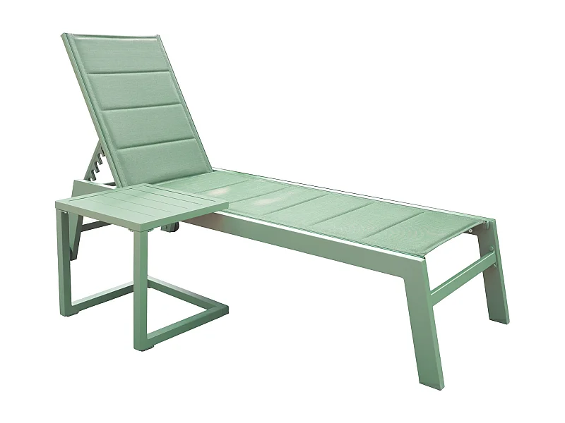 Conjunto de espreguiçadeira e mesa de apoio BARBADOS em textilene verde sálvia - alumínio verde sálvia