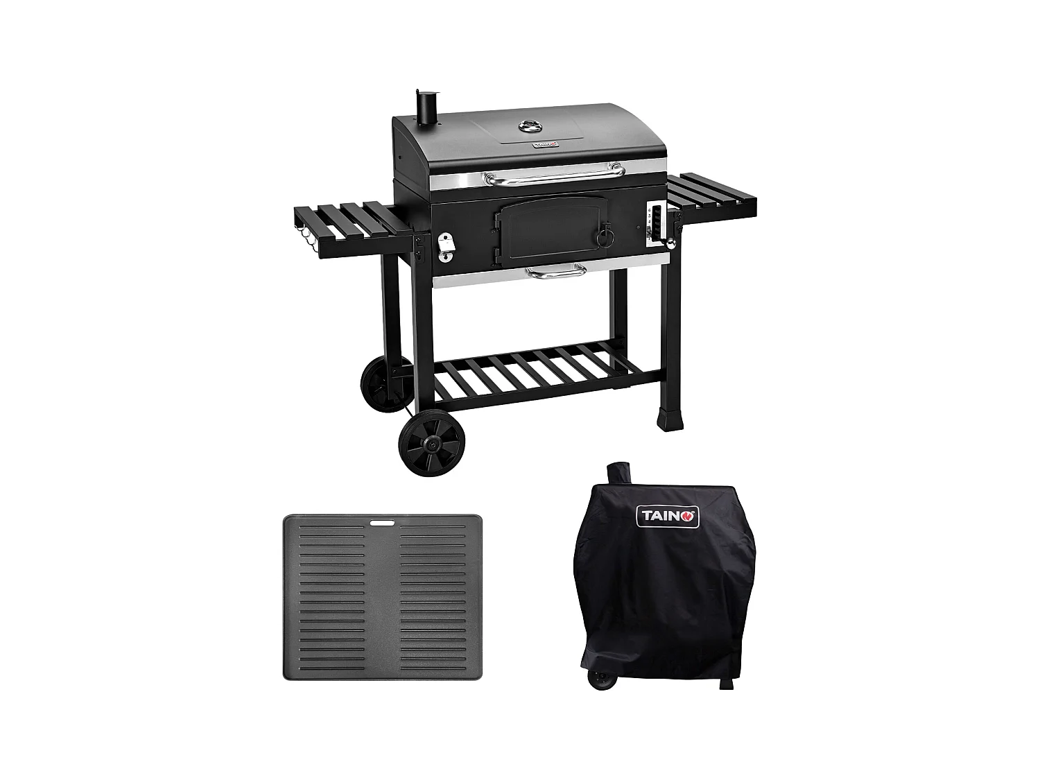 Ensemble de barbecue au charbon de bois TAINO HERO XXL avec couvercle, plaque de cuisson, fumoir, chariot de barbecue