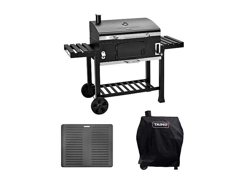 Ensemble de barbecue au charbon de bois TAINO HERO XXL avec couvercle, plaque de cuisson, fumoir, chariot de barbecue