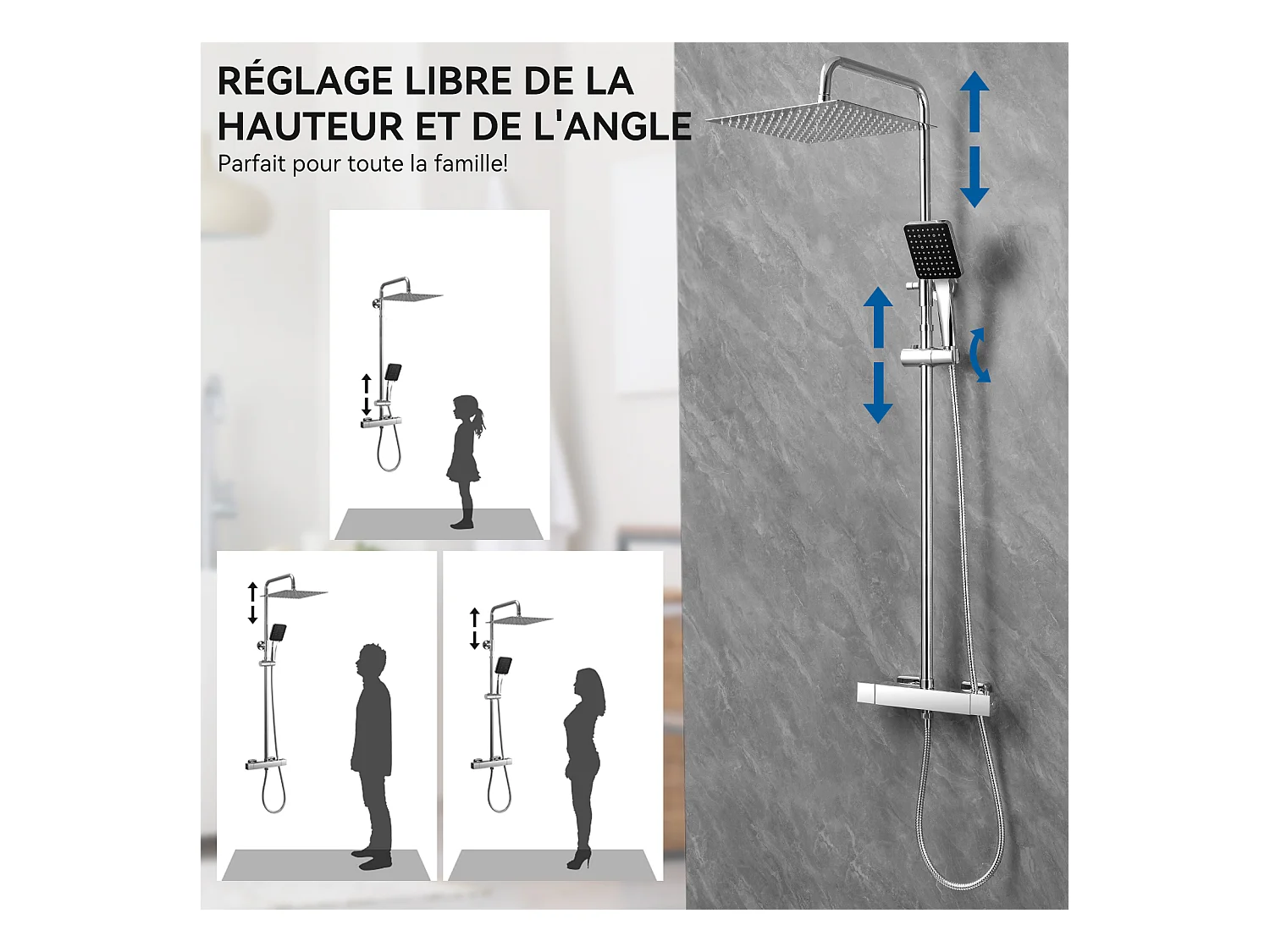 SOFETIY MAX Colonne de Douche Thermostatique,  Ensemble de Douche avec Mitigeur, 6 Fonctions Ensemble de Douche