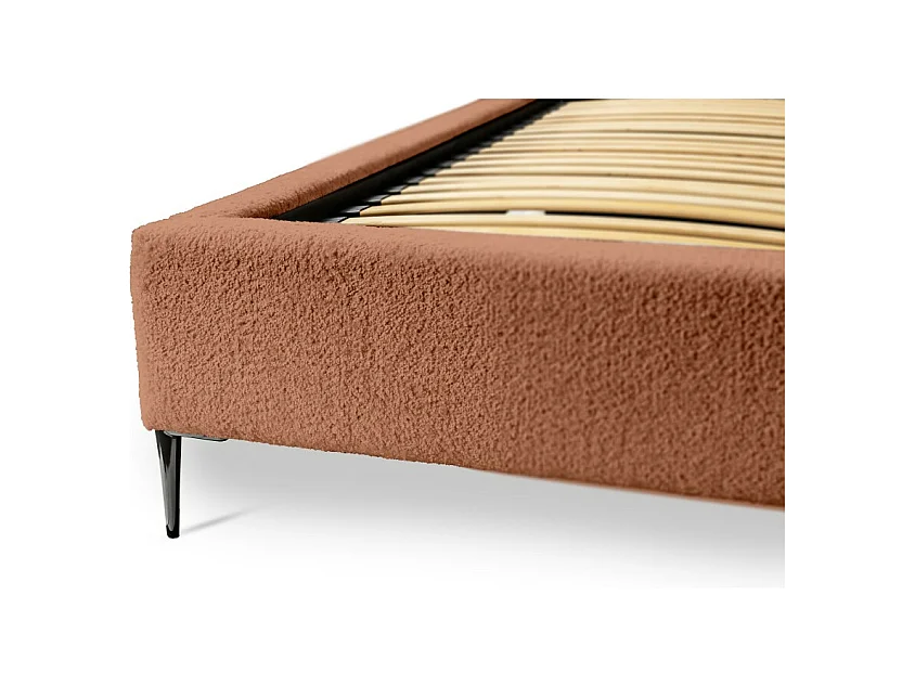 Cama MILLIO – Terracota – 160x200 cm – Tela chenilla buclé – Somier incluido – Confort de hotel 5 estrellas