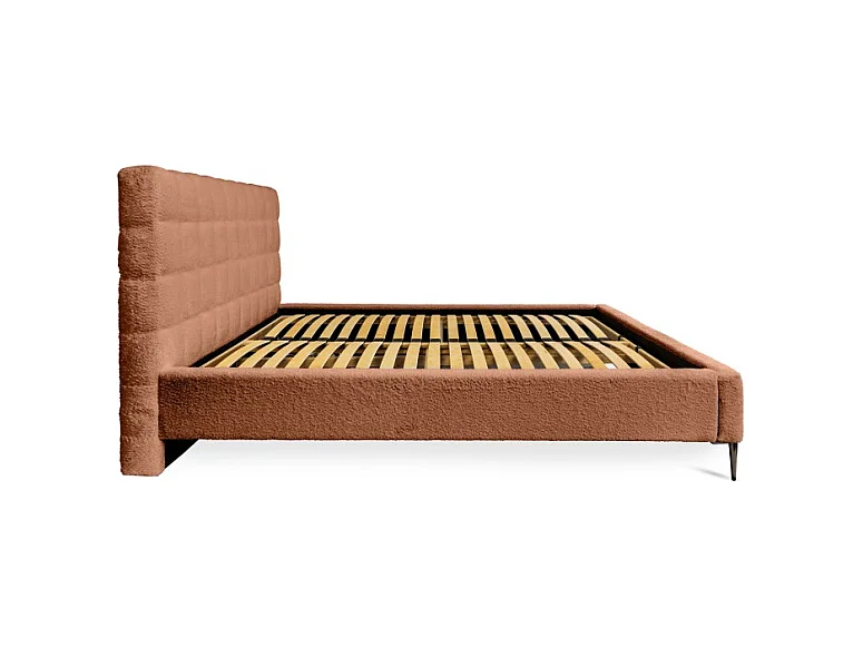 Cama MILLIO – Terracota – 160x200 cm – Tela chenilla buclé – Somier incluido – Confort de hotel 5 estrellas