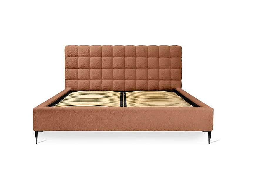 Cama MILLIO – Terracota – 160x200 cm – Tela chenilla buclé – Somier incluido – Confort de hotel 5 estrellas