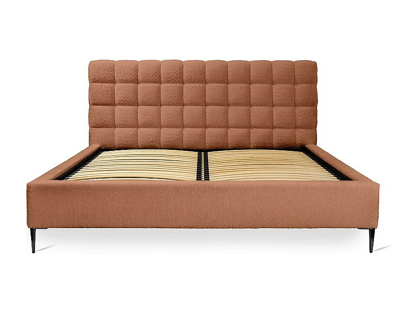 Lit MILLIO – Terracotta – 160x200 cm – Tissu chenille bouclé – Sommier inclus – Confort hôtel 5 étoiles