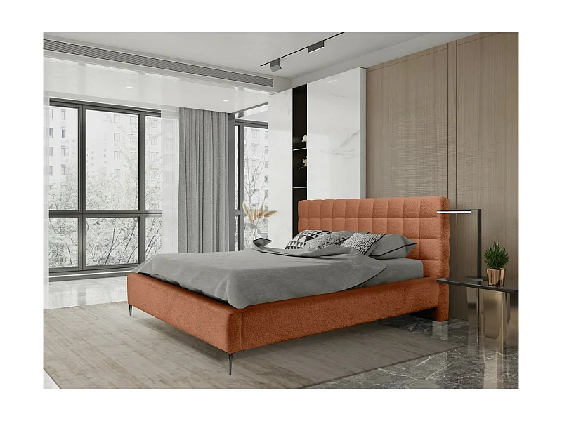 Cama MILLIO - Terracota - 140x200 cm - Tecido chenille bouclê - Estrado incluído - Conforto de hotel 5 estrelas