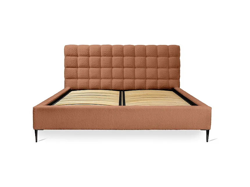 Cama MILLIO - Terracota - 140x200 cm - Tecido chenille bouclê - Estrado incluído - Conforto de hotel 5 estrelas