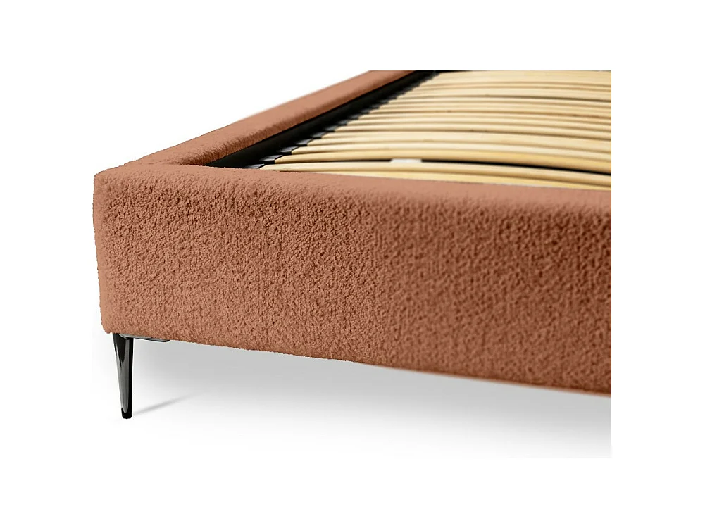 Cama MILLIO - Terracota - 140x200 cm - Tecido chenille bouclê - Estrado incluído - Conforto de hotel 5 estrelas