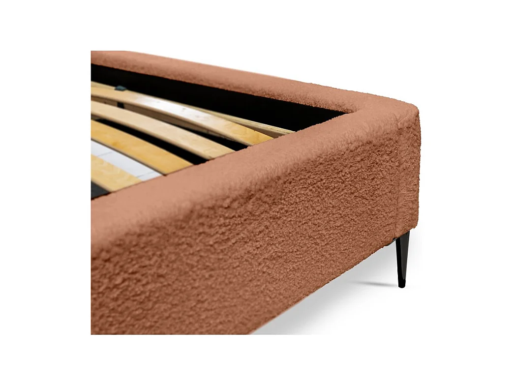 Cama MILLIO - Terracota - 140x200 cm - Tecido chenille bouclê - Estrado incluído - Conforto de hotel 5 estrelas