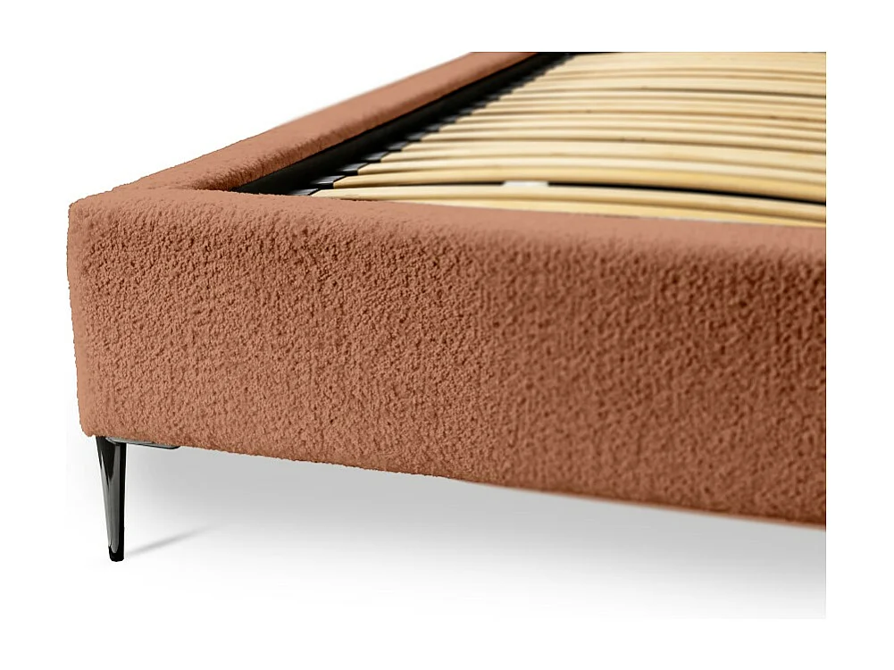 Lit MILLIO – Terracotta – 140x200 cm – Tissu chenille bouclé – Sommier inclus – Confort hôtel 5 étoiles