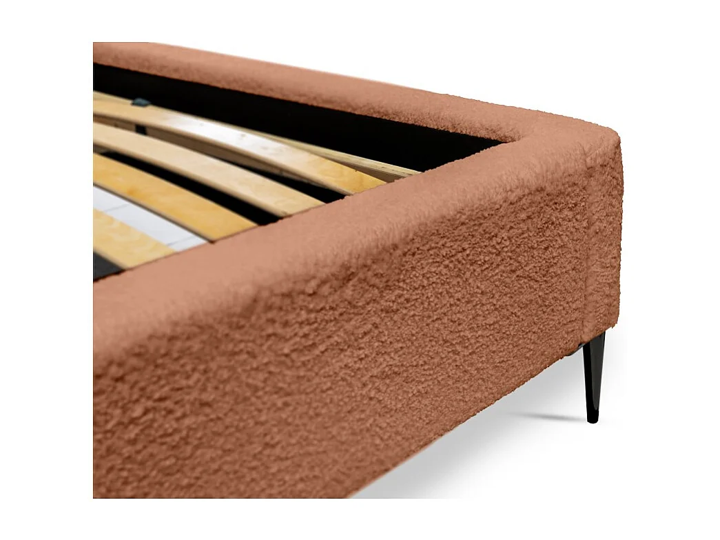 Cama MILLIO – Terracota – 180x200 cm – Tecido chenille bouclé – Base incluída – Conforto de hotel 5 estrelas