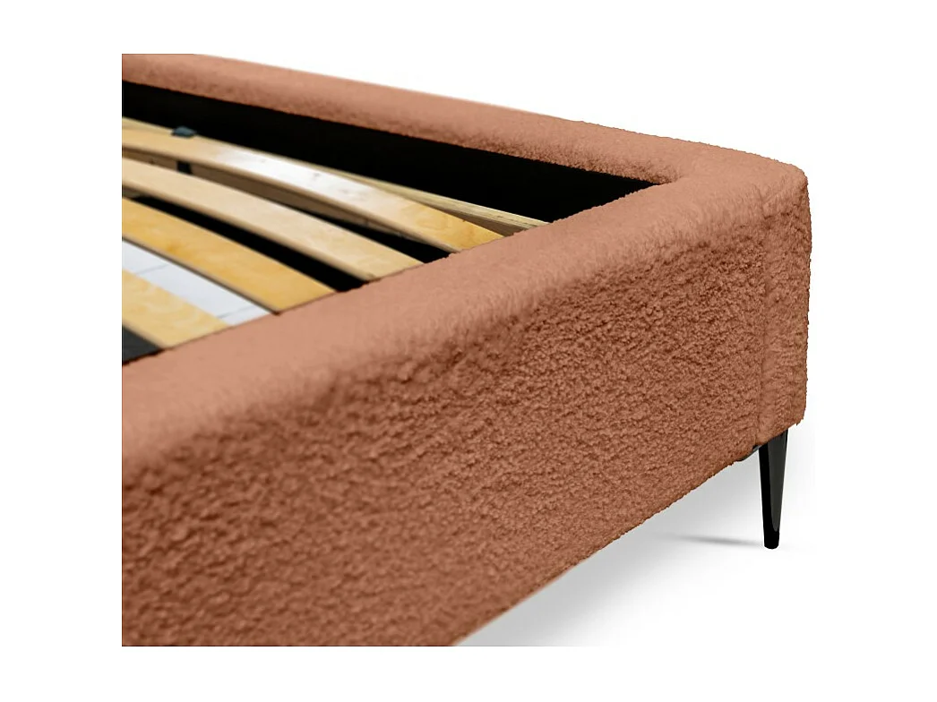 Lit MILLIO – Terracotta – 180x200 cm – Tissu chenille bouclé – Sommier inclus – Confort hôtel 5 étoiles