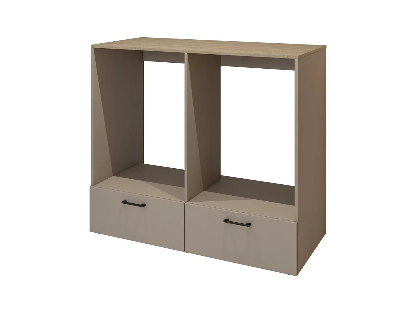 Meuble de rangement pour machine à laver et sèche-linge collection WASHING – 2 tiroirs – Taupe et chêne