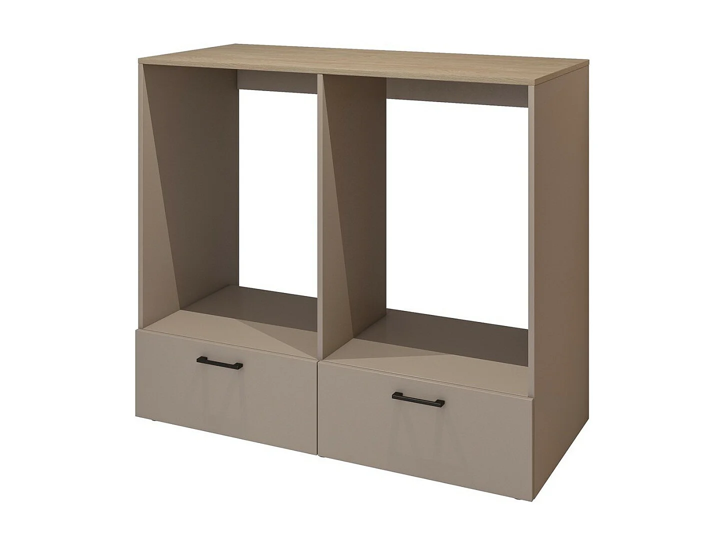 Meuble de rangement pour machine à laver et sèche-linge collection WASHING – 2 tiroirs – Taupe et chêne