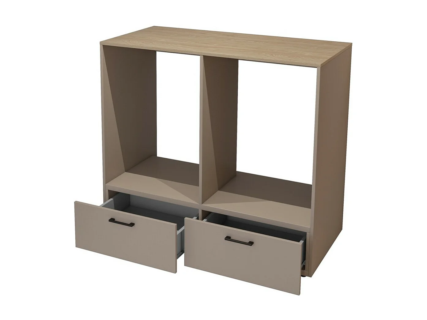 Meuble de rangement pour machine à laver et sèche-linge collection WASHING – 2 tiroirs – Taupe et chêne