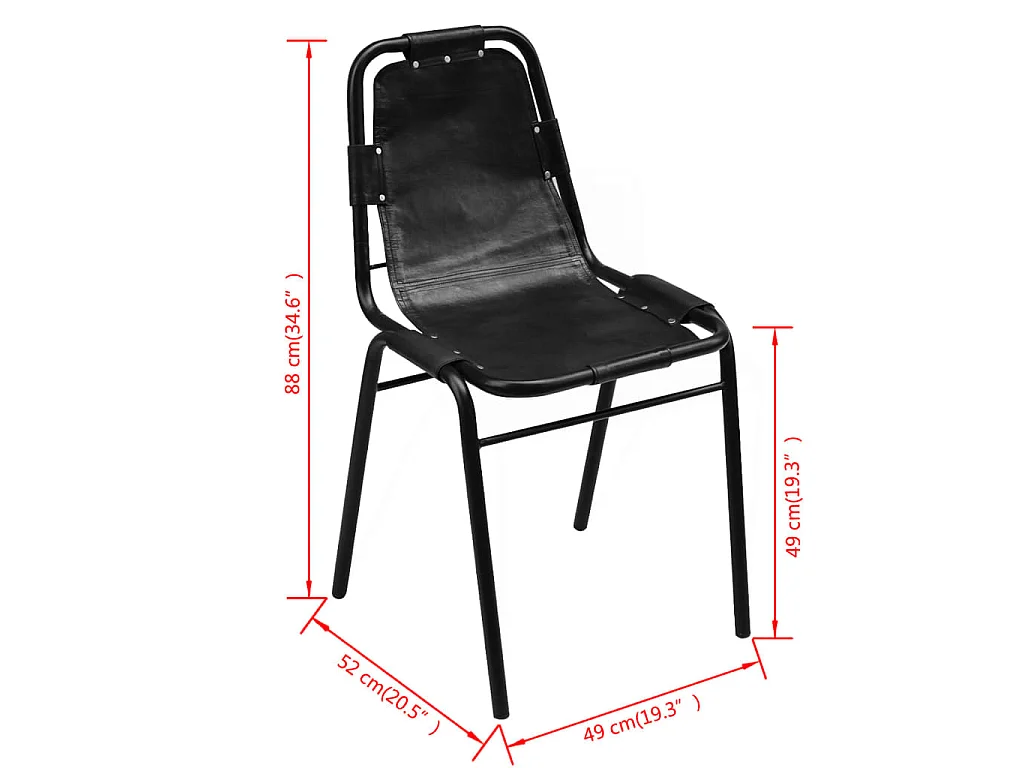 Chaises à manger lot de 4 noir cuir véritable