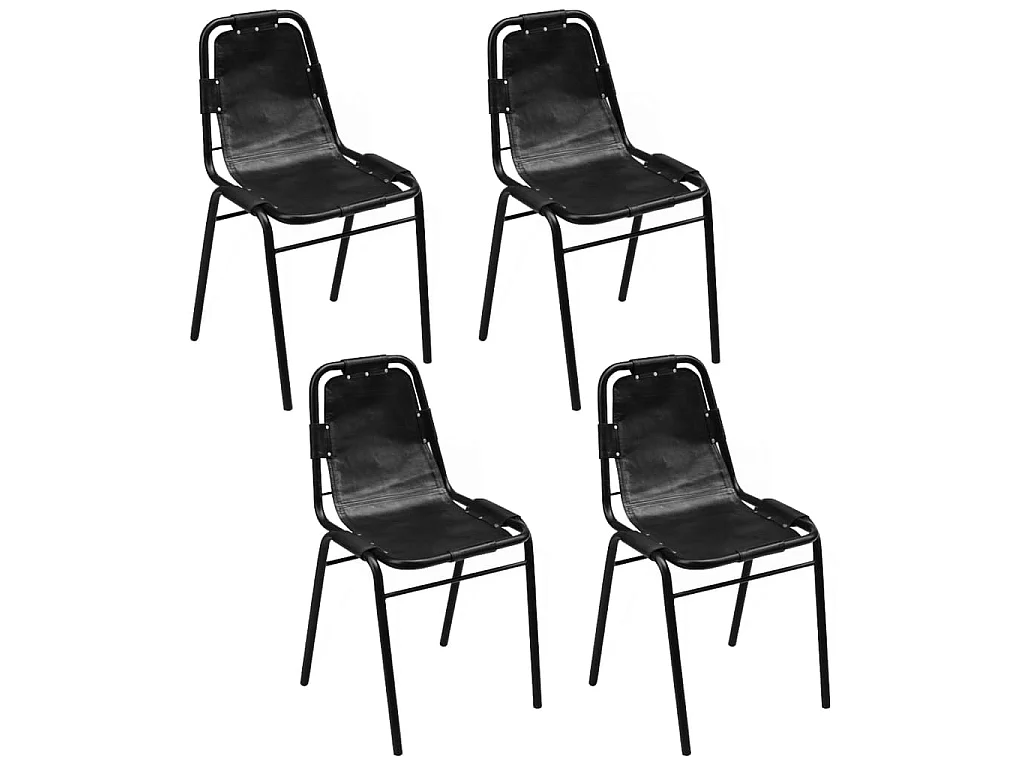 Chaises à manger lot de 4 noir cuir véritable