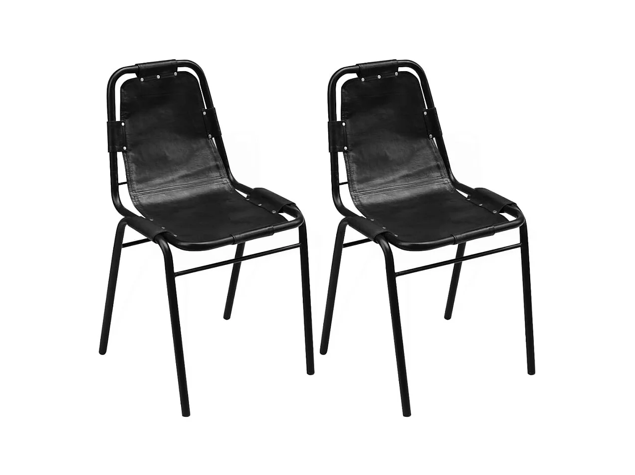 Chaises à manger lot de 2 noir cuir véritable