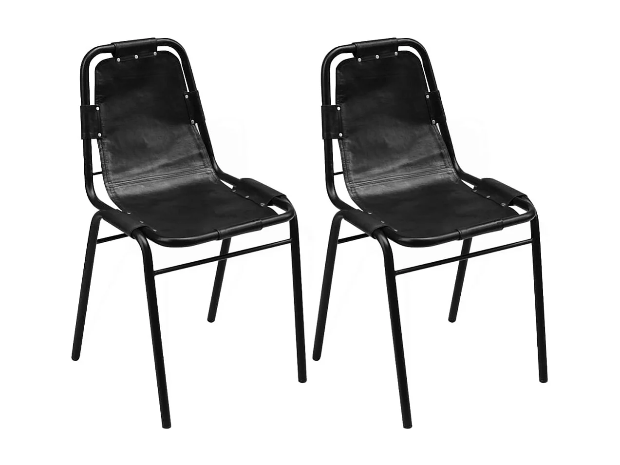 Eetkamerstoelen 2 st echt leer zwart