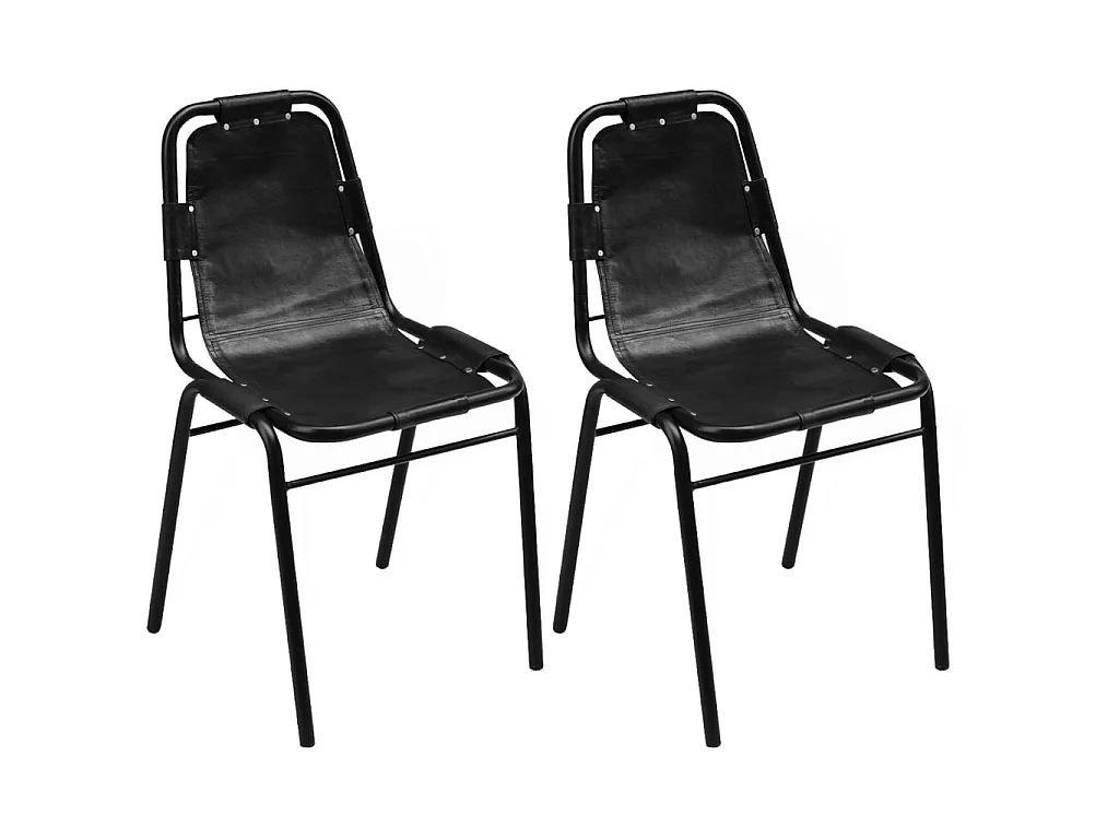 Chaises à manger lot de 2 noir cuir véritable