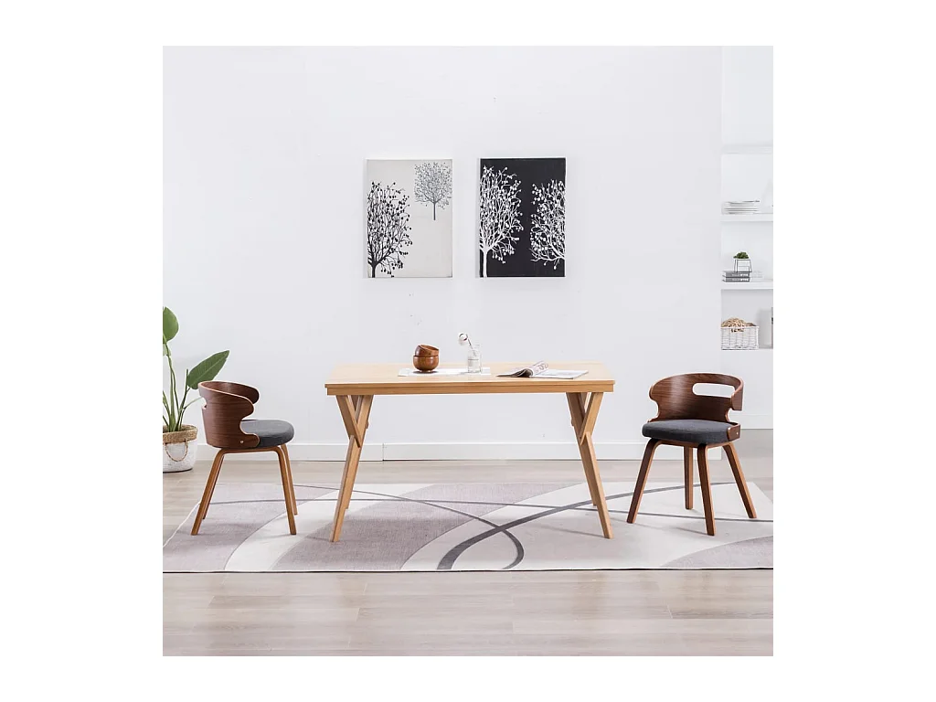 Eetkamerstoelen 2 st gebogen hout en stof donkergrijs
