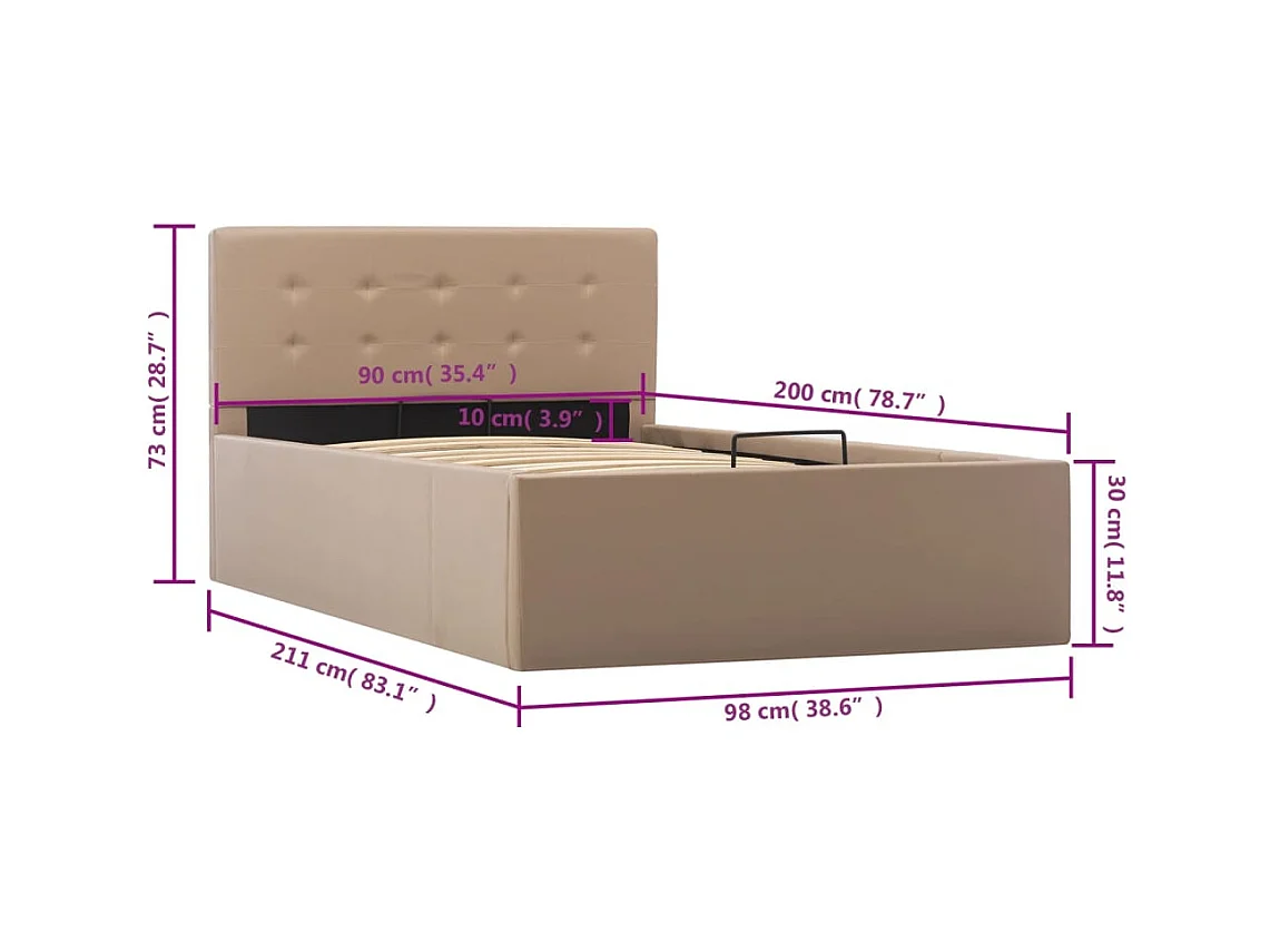 Cadre de lit à rangement Cappuccino Similicuir 90x200 cm