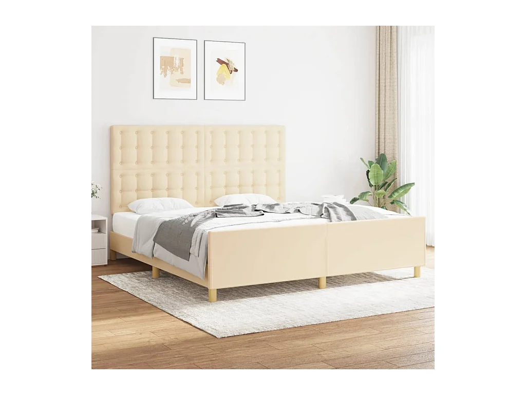 Cadre de lit sans matelas crème tissu
