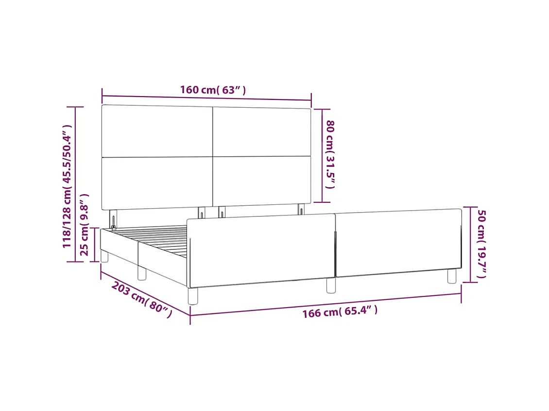 Cadre de lit sans matelas gris 160x200 cm similicuir