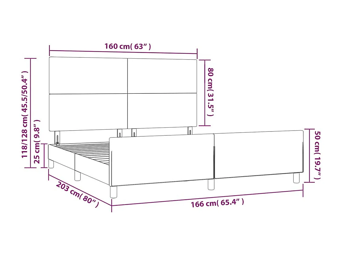 Giroletto con Testiera Grigio 160x200 cm in Similpelle