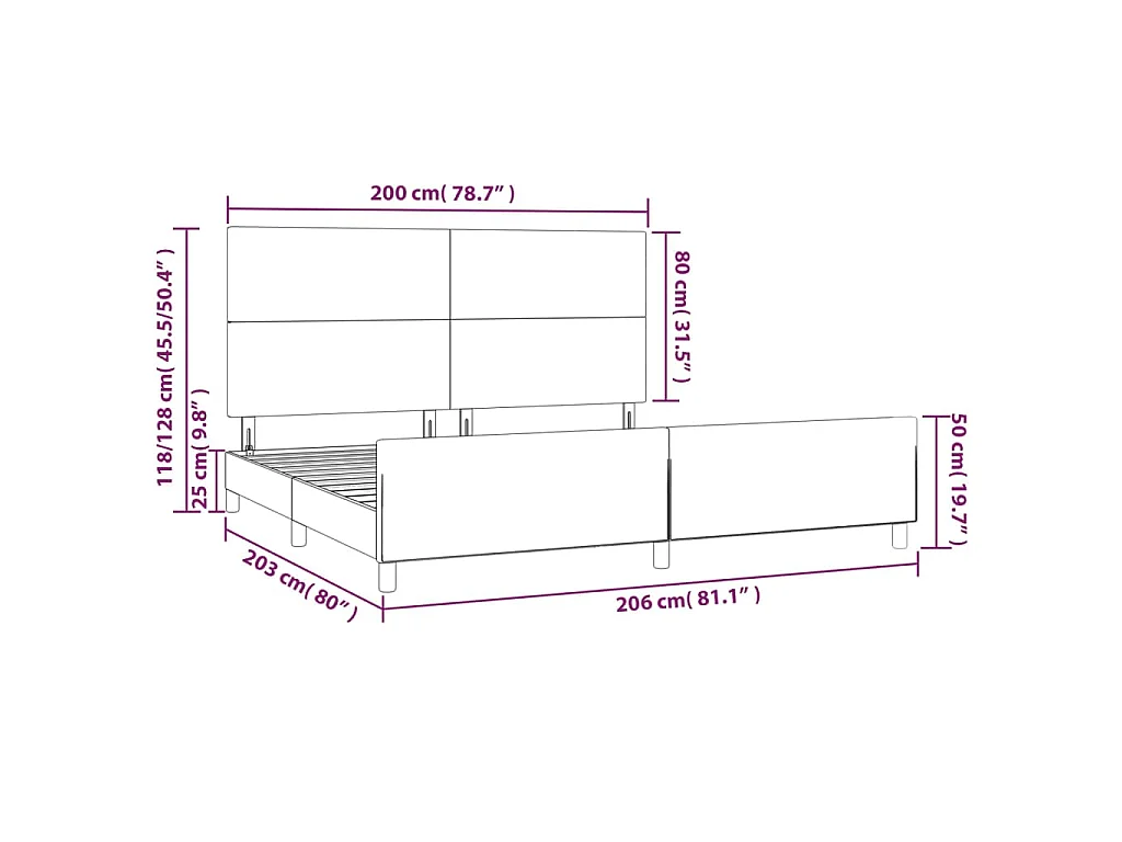 Cadre de lit sans matelas taupe 200x200 cm tissu