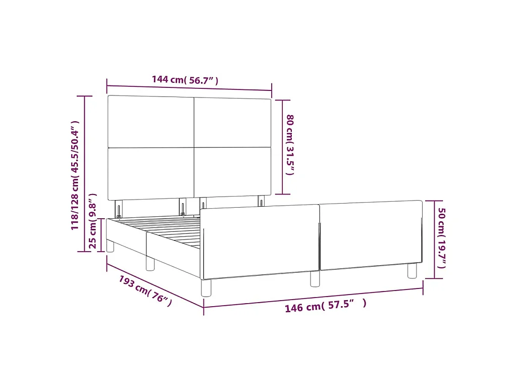 Cadre de lit sans matelas gris 140x190 cm similicuir