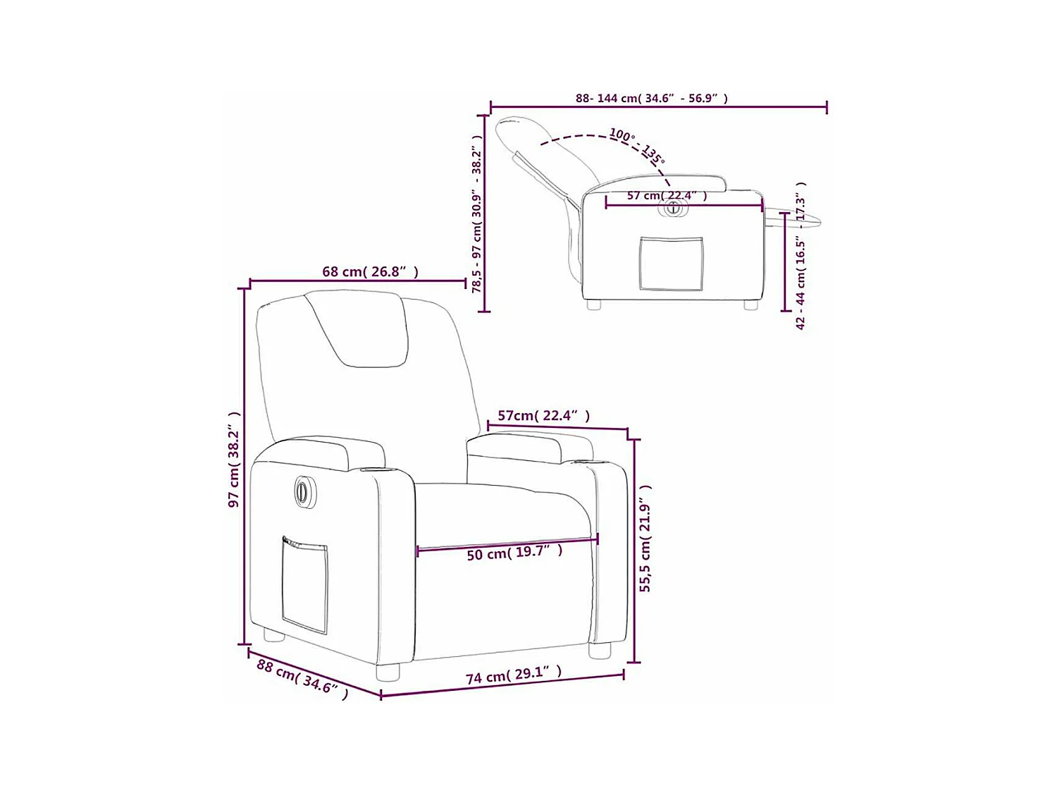 Fauteuil inclinable électrique Taupe Tissu