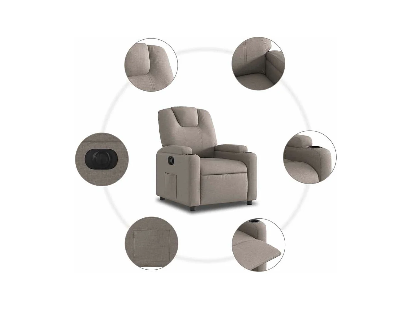 Fauteuil inclinable électrique Taupe Tissu