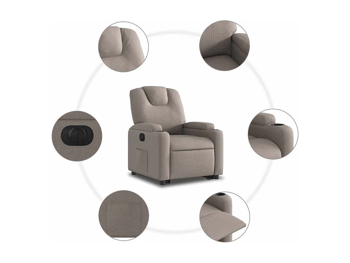 Relaxsessel mit Aufstehhilfe Elektrisch Taupe Stoff