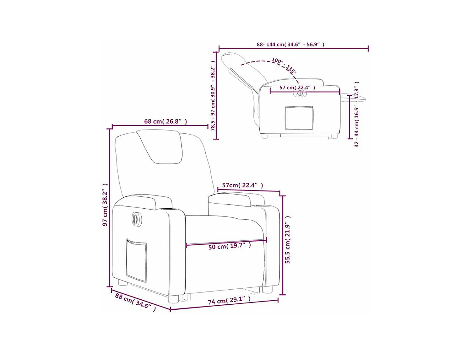Fauteuil inclinable électrique gris foncé tissu