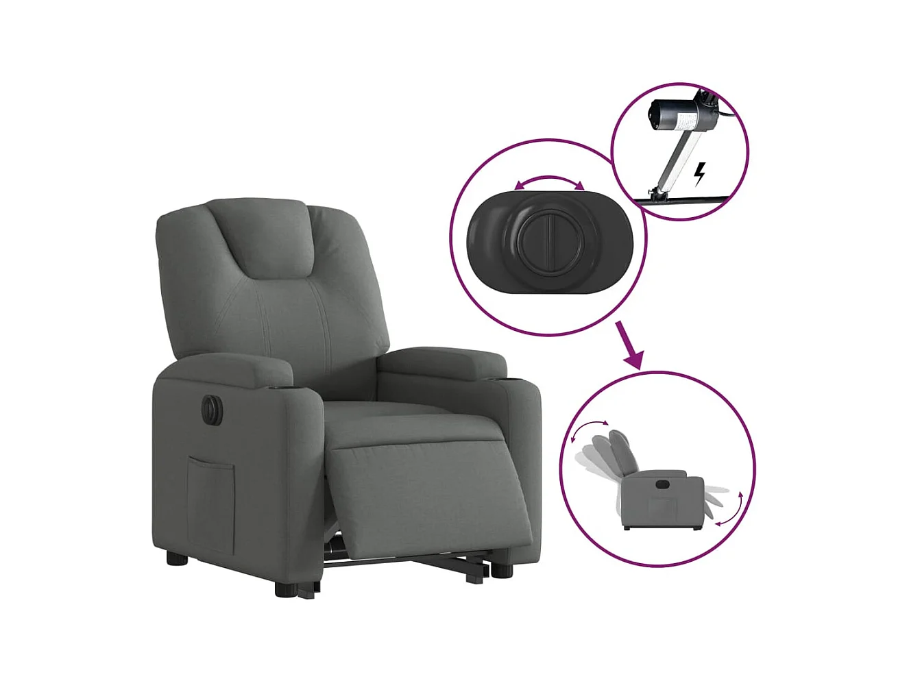 Fauteuil inclinable électrique gris foncé tissu