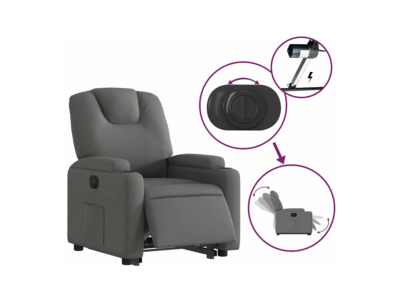 Fauteuil inclinable électrique gris foncé tissu