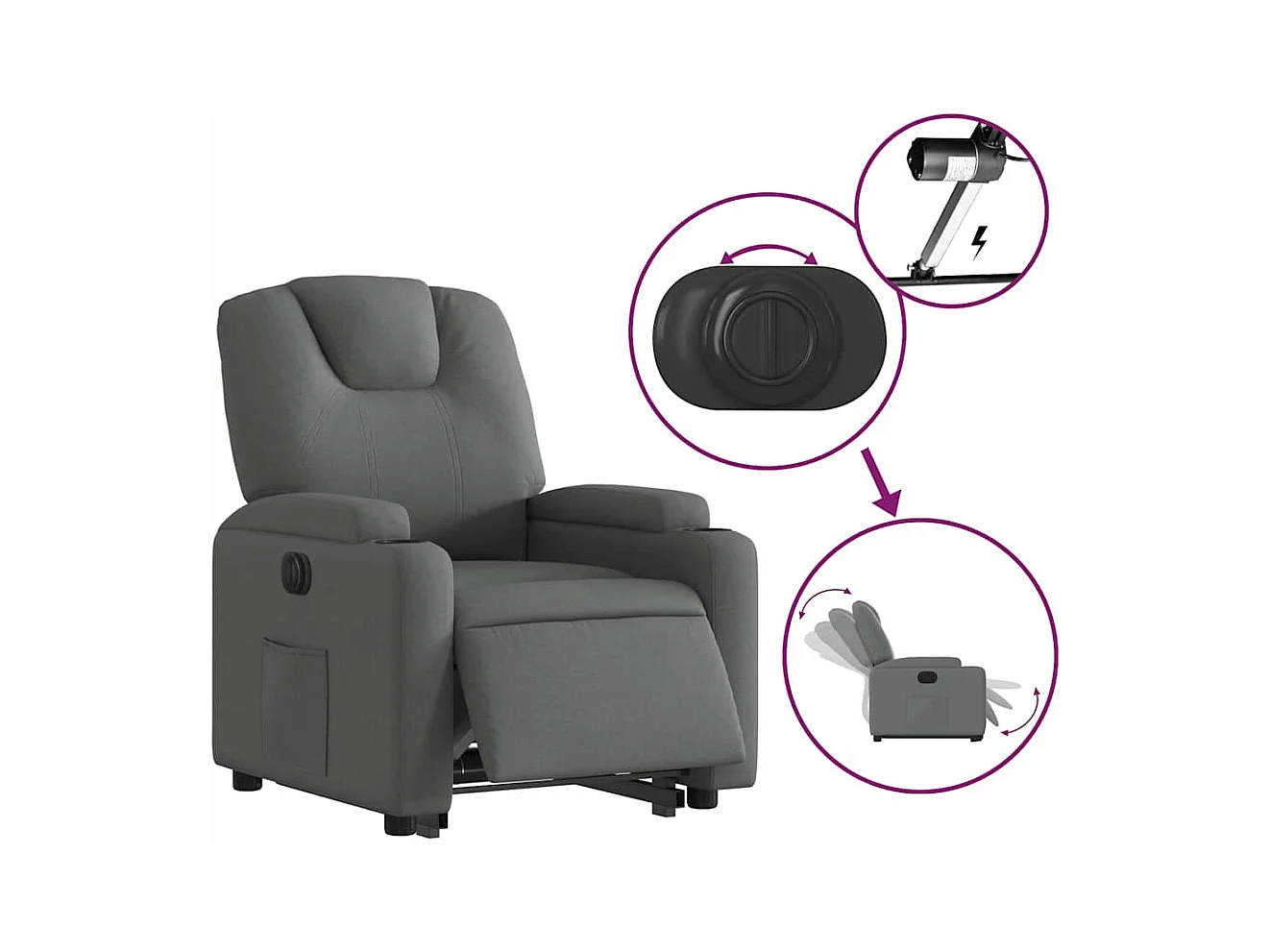 Fauteuil inclinable électrique gris foncé tissu