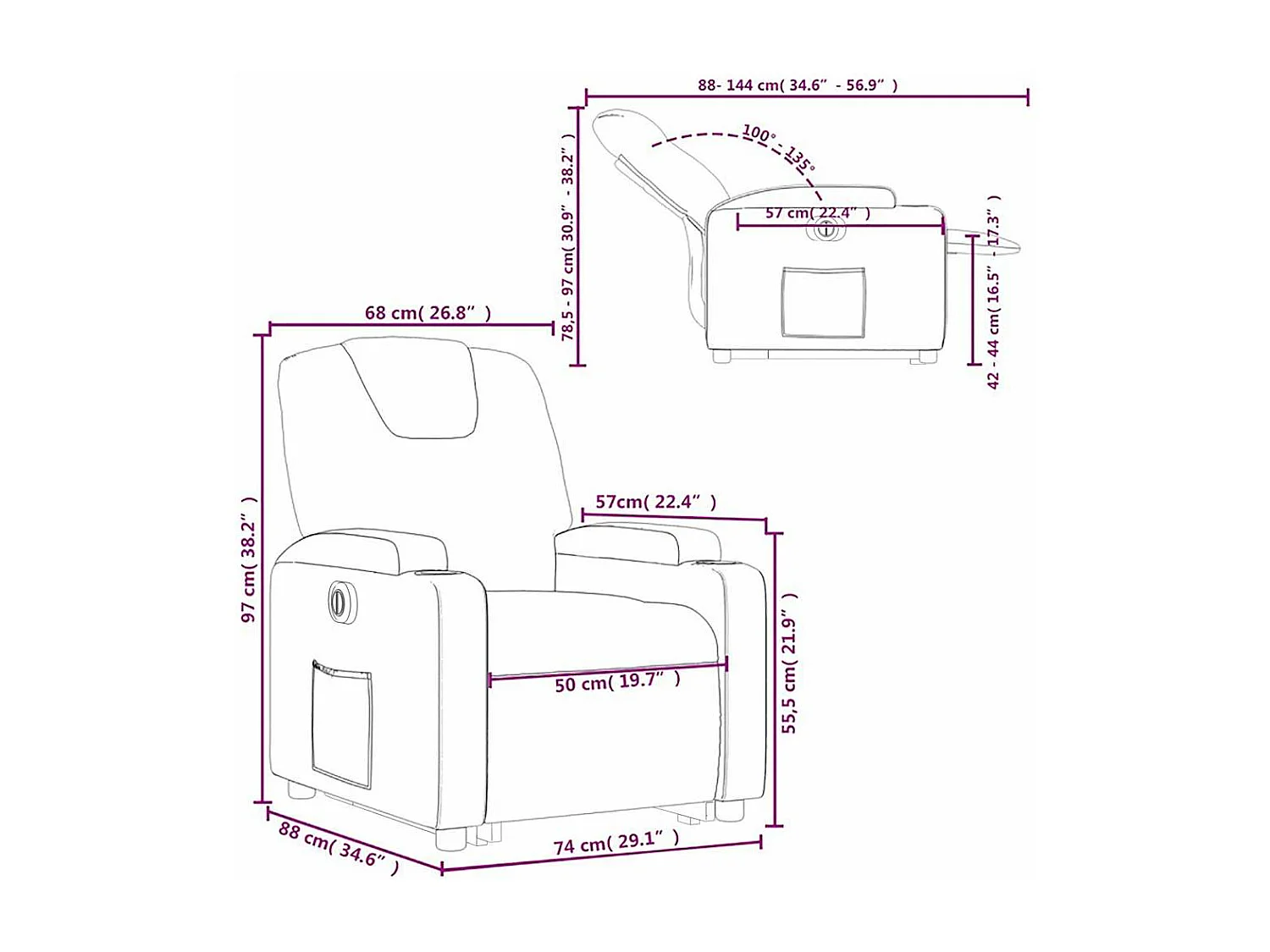 Sillón eléctrico reclinable elevable de tela gris oscuro