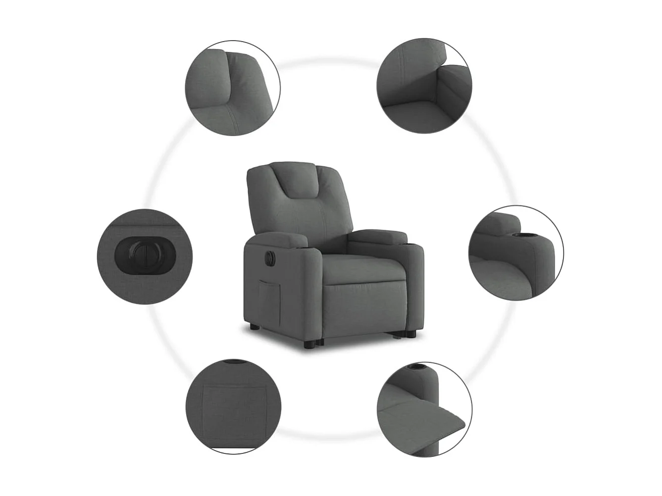 Sillón eléctrico reclinable elevable de tela gris oscuro